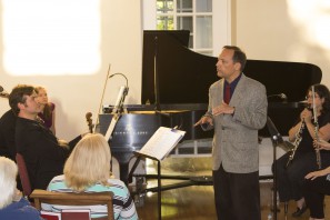 Discussing "September Music" prior to a performance by the A/Tonal Ensemble in Louisville, Kentucky (June 6, 2015)