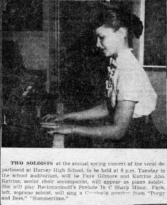 Katrine Aho soloist at Harvey High School spring 1953